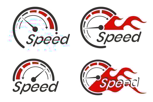 Speed logo with the speedometer concept is isolated on a white background. vector