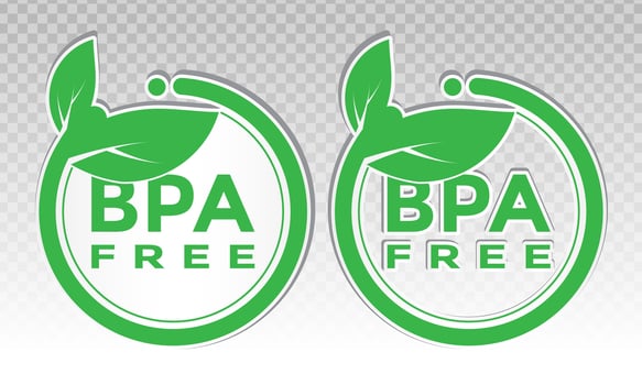 BPA-free bisphenol A stickers and phthalate free flat badge icons for non-toxic plastic labels vector