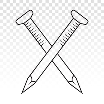 Crossed wood fasteners nail . Concrete nails line art vector icon for apps and websites