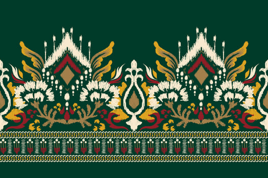Ikat floral paisley embroidery on green background.Ikat ethnic oriental pattern traditional.Aztec style abstract vector illustration.design for texture,fabric,clothing,wrapping,decoration,sarong,scarf