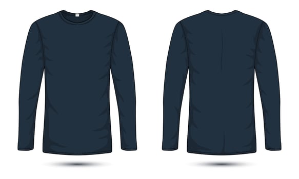 Long sleeve navy blue T-shirt mockup with front and back view vector