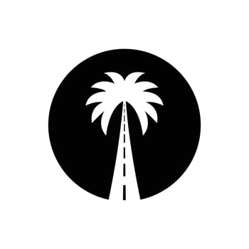 Black circle palm road tree vector illustration on white background silhouette.