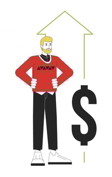 Personal finance growth flat line concept vector spot illustration. Positive man holding hands on waist 2D cartoon outline character on white for web UI design. Editable isolated color hero image