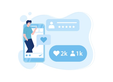 A teenager is playing social media concept flat illustration vector