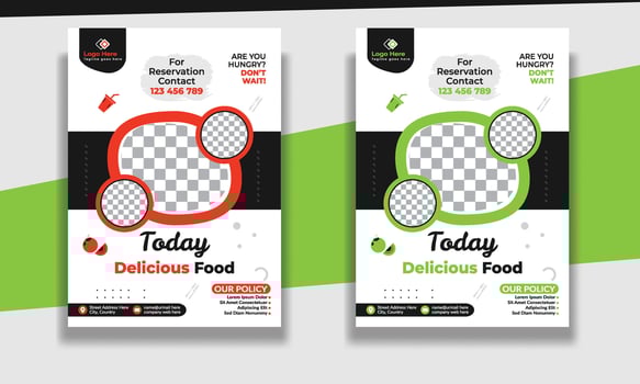 Fast Food Flyer Design Template cooking, restaurant menu, food ordering, Pizza, Burger, French fries and Soda. Vector illustration for poster, flyer, cover, menu, brochure.