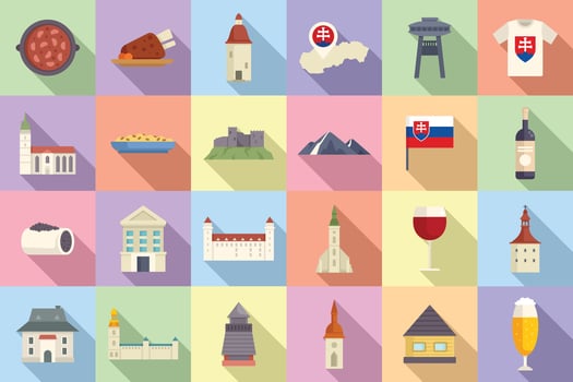 Slovakia icons set flat vector. City culture vector