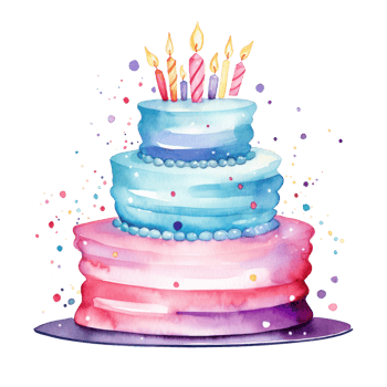Watercolor vibrant birthday cake isolated png