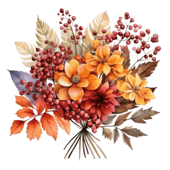 Watercolor colorful autumn bouquet isolated png