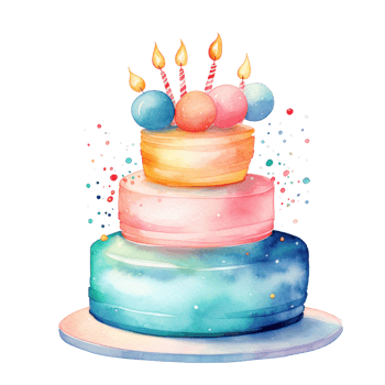 Watercolor vibrant birthday cake isolated png