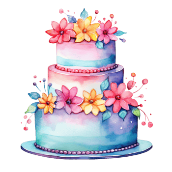 Watercolor vibrant birthday cake isolated png