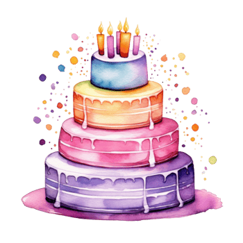 Watercolor vibrant birthday cake isolated png