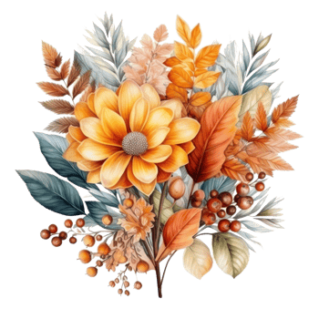 Watercolor colorful autumn bouquet isolated png