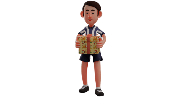 3D illustration. Romantic Referee 3D Cartoon Character. The referee stands holding a box of gifts that he is about to give to someone. The referee smiled and looked very handsome. 3D Cartoon Character png