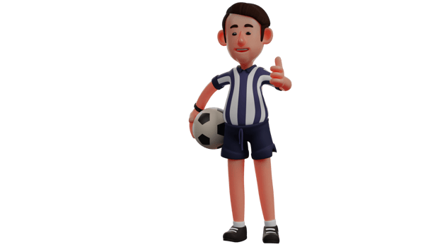 3D illustration. Handsome Referee 3D Cartoon Character. The referee brings the ball to be used in the match. The referee gave his thumbs up to the ball player who passed him. 3D Cartoon Character png