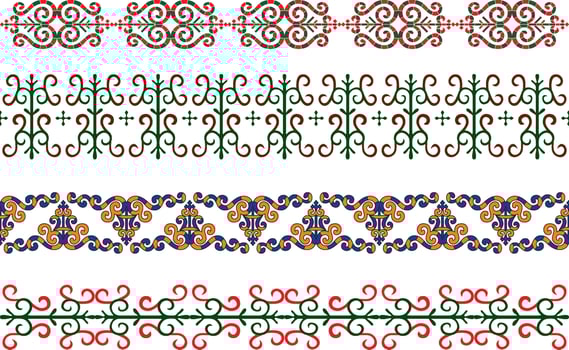 Vector set of seamless Yakut national ornaments. Colored endless Asian patterns, patterns and frames. Home decorations, carpets and ceramics. Traditions of northern peoples, people of the tundra