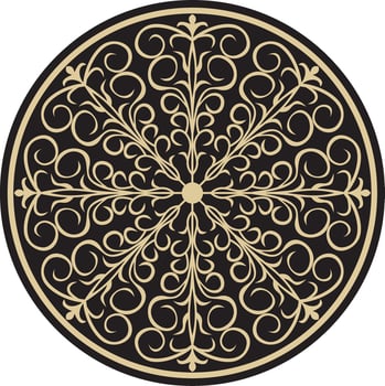 Vector gold round ornament on the black backgraund. Gold circle from the pattern.