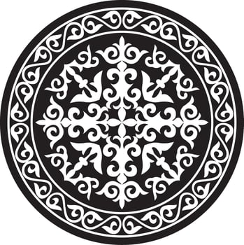 Vector monochrome round Kazakh national ornament. The classic pattern of the peoples of the Great Steppe. The decoration of the yurt of the Mongols, Kyrgyz, Kazakhs, Kalmyks, Buryats. Shanyrak