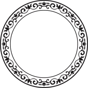 Vector round monochrome european frame. Greek floral meander pattern. Circle with abstract floral Roman ornament.