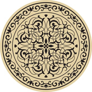 Vector round golden classic ornament. A circle with a black pattern. Ceiling decoration, ancient Rome, Greece.
