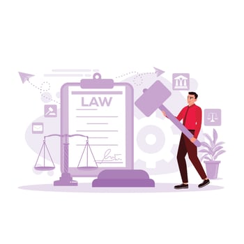 Company Lawyers, Advocates, Holding Consultants Sign Business Agreements, Contracts. Successful negotiation. Justice and Law Concept. Trend Modern vector flat illustration