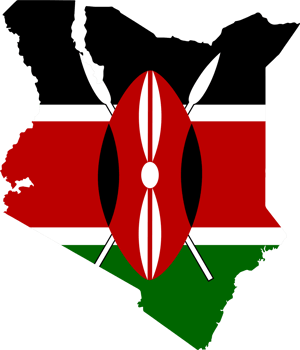 Kenya  flag on map on transparent  background or png