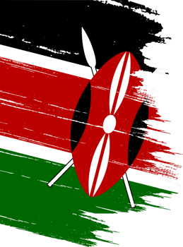 Kenya  flag on map on transparent  background or png