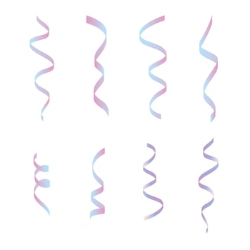 vector set of holographic iridescent ribbons on white background
