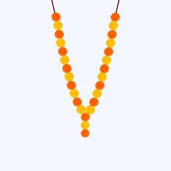 Traditional Indian Marigold Flower Garland with Mango leaves. Decoration for Indian hindu holidays or weddings or Puja Festival, Indian Festival flower decoration vector