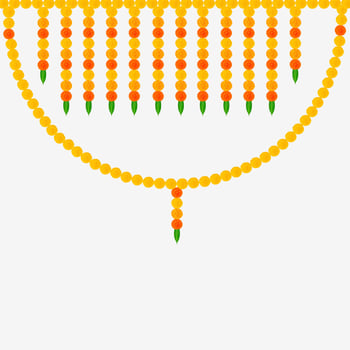 Traditional Indian Marigold Flower Garland with Mango leaves. Decoration for Indian hindu holidays or weddings or Puja Festival, Indian Festival flower decoration vector