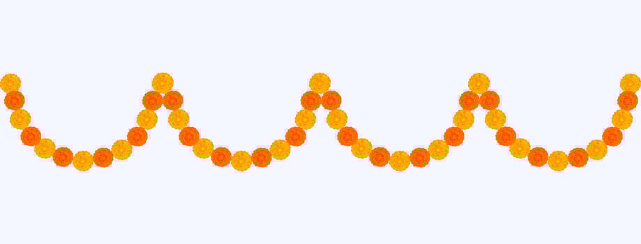 Traditional Indian Marigold Flower Garland with Mango leaves. Decoration for Indian hindu holidays or weddings or Puja Festival, Indian Festival flower decoration vector