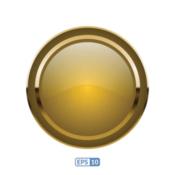 Gold frame glossy deep yellow button. vector