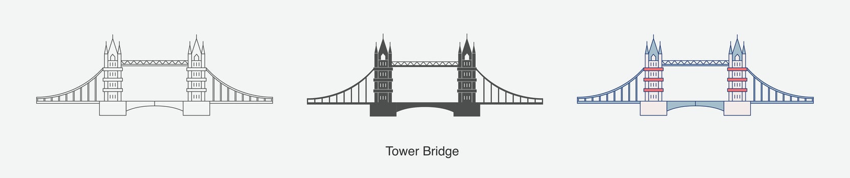 Tower Bridge in London icon in different style vector illustration.