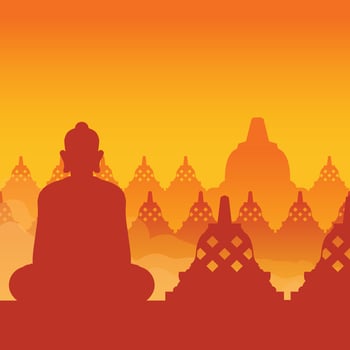 Buddha Statue And Temple Silhouette Background vector