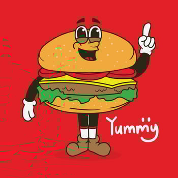retro cartoon funny, groovy character, burger groovy cartoon character vector