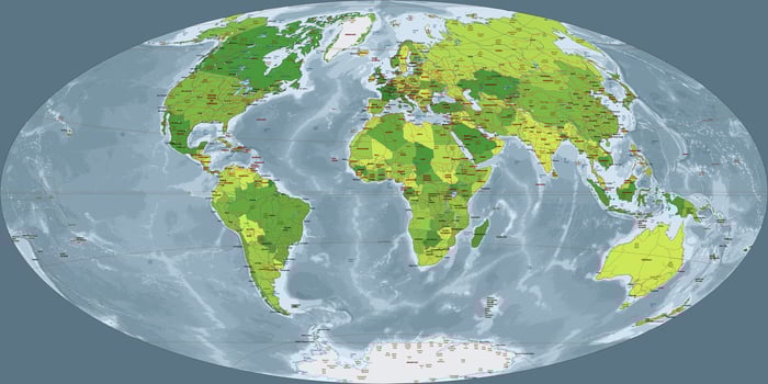 Detailed political world map Aitoff projection vector