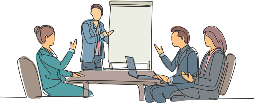 Single continuous line drawing of young happy business instructor teaching interpersonal skill to the attendees during presentation. Business training concept one line draw design illustration png