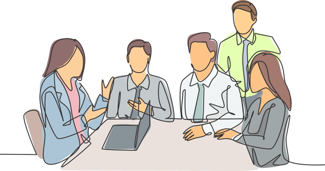 One single line drawing of female trainer coaching about business plan and business organization to young CEO at the office. Business training concept continuous line draw design illustration png