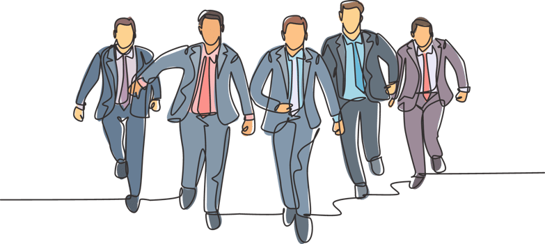 One continuous single line drawing of male managers wearing suit doing sprint race at the running track to reach finish line. Business Sprint race concept single line draw design illustration png