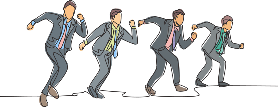 One continuous single line drawing of young male and female manager join run competition on running track to reach finish line. Business sprint race concept single line draw design illustration png