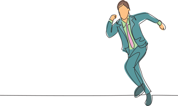 Single continuous single line drawing of young happy businessman running fast at athletic race lane. Business race concept one line draw design graphic illustration png