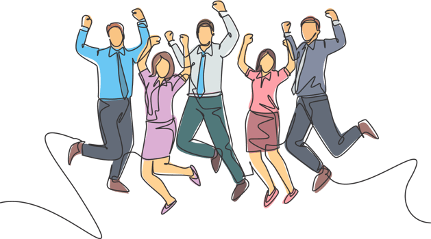 Single continuous line drawing of young happy male and female workers jumping after annual work meeting finish together. Business teamwork celebration concept one line draw design illustration png