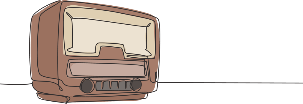 One continuous line drawing of retro old fashioned analog radio. Classic vintage broadcaster technology concept. Music player single line graphic draw design illustration png