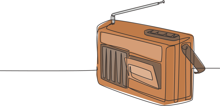 One single line drawing of retro old fashioned analog radio tape. Antique vintage audio technology concept. Music player continuous line draw design graphic illustration png