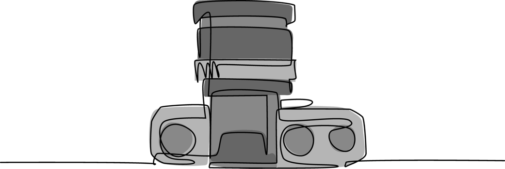 One continuous line drawing of old retro vintage analog slr camera with kit lens from top view. Vintage classic photography equipment concept single line draw design illustration graphic png
