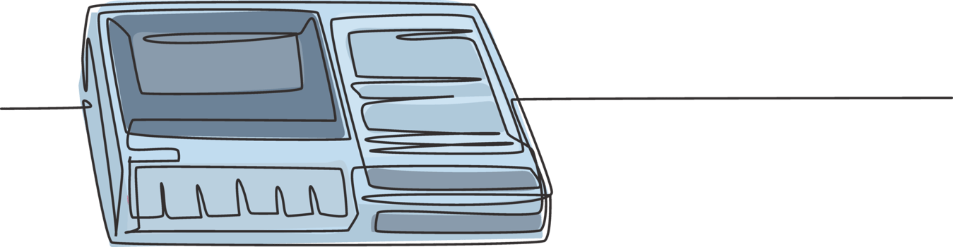 One continuous line drawing of retro old classic analog portable tape recorder. Vintage mobile sound and voice recorder item concept single line graphic draw design illustration png
