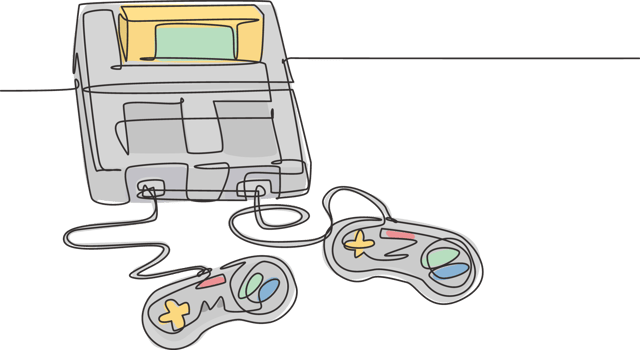 One continuous line drawing of retro old classic arcade video game player with controller. Vintage console game item concept single line draw design illustration graphic png