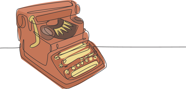 One single line drawing of retro old classic typewriter set from side view. Vintage office item concept continuous line draw graphic design illustration png