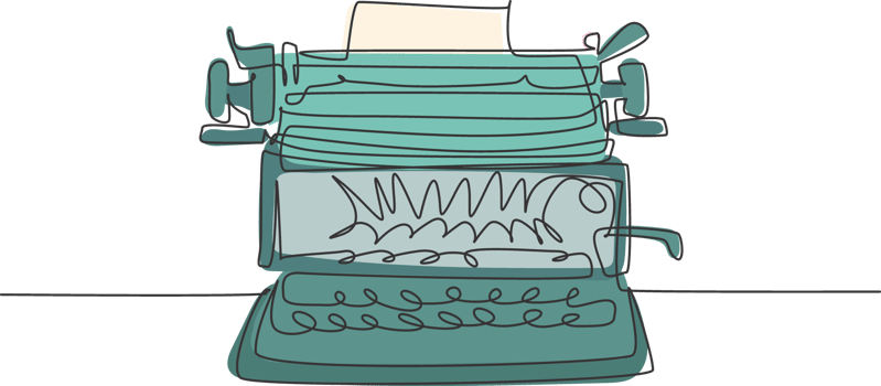 One continuous line drawing of retro old vintage typewriter front from view. Classic office item concept single line draw design graphic illustration png