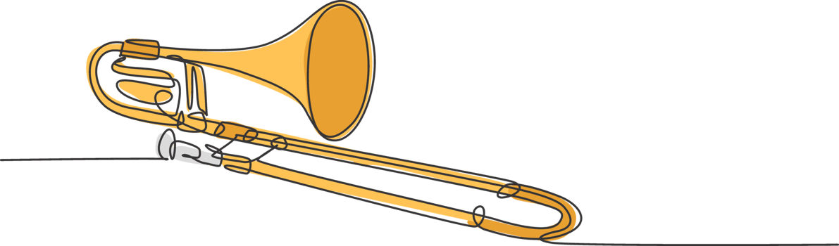One single line drawing of luxury bass trombone. Wind music instruments concept continuous line draw graphic design illustration png