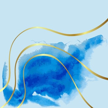 Blue and Gold Wave Artwork Watercolor Template. vector